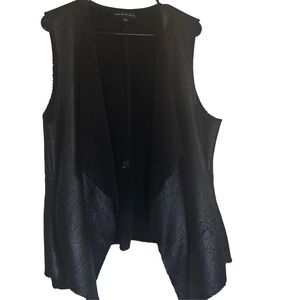 Rock & Republic Vest‎ Women XL Black Faux  Suede Shearling Lined Open Front